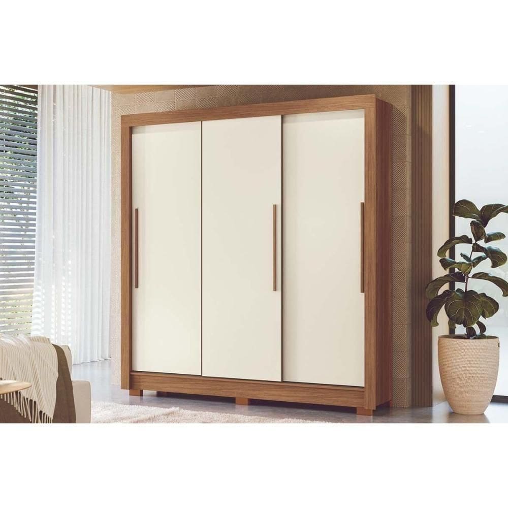 Guarda Roupa Casal 3 Portas De Correr E 2 Gavetas C/ Pés Maringá Jatoba/areia - Santos Andirá