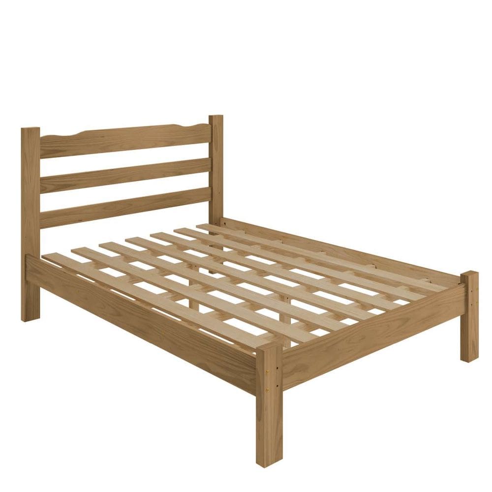 Cama Reforçada Casal Nemargi em Madeira Macia Cor Nogueira