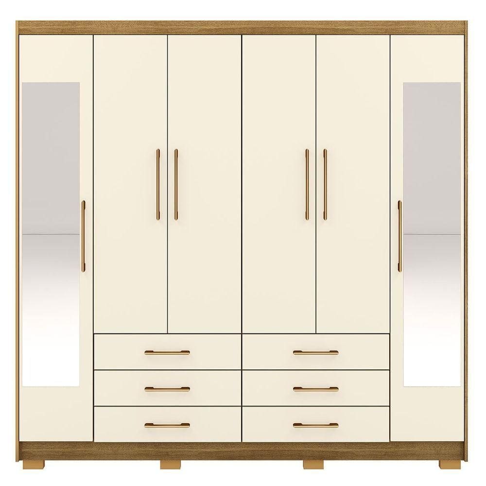 Guarda-roupa Casal 6 Portas 6 Gavetas 100% Mdf Espelho Cadence Nature-champagne