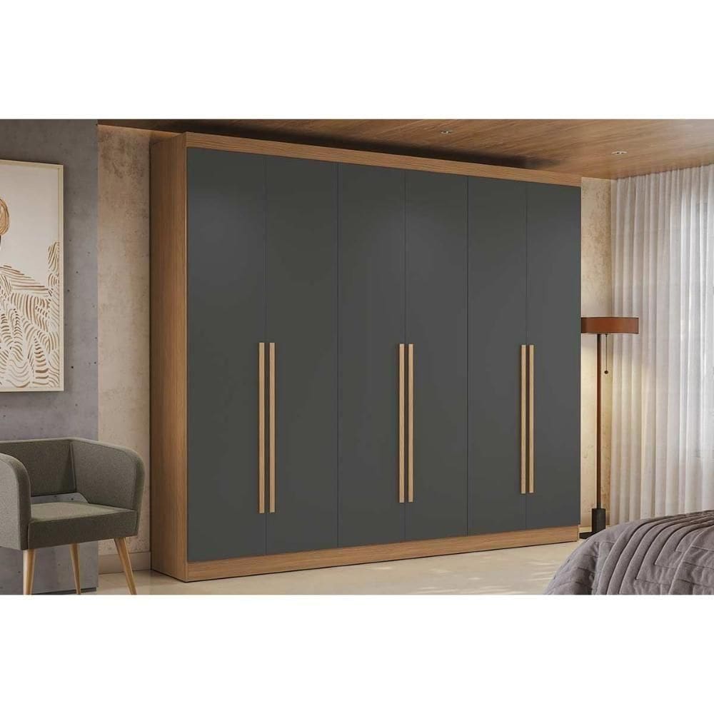 Guarda Roupa Casal 6 Portas E 3 Gavetas T580 Canela-grafite - Kappesberg
