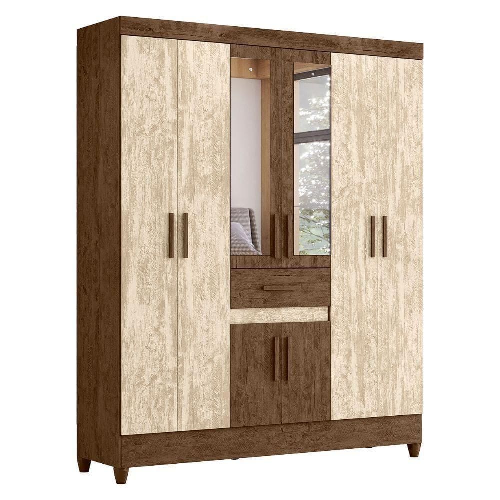 Guarda Roupa Casal Portugal 6p Espelho 165 Cm Castanho Wood Avela Wood Moval
