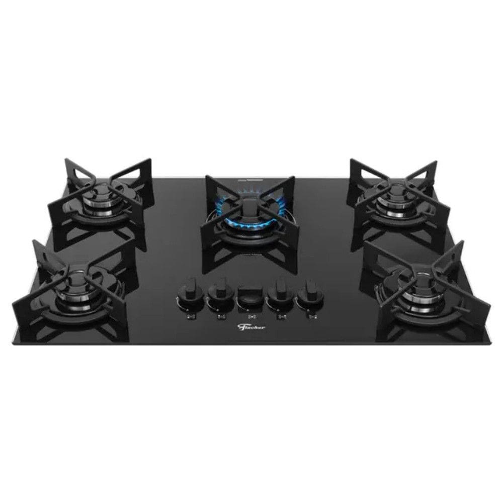 Cooktop a Gas Fit Line Iron 5 Bocas Superautomatico Mesa de Vidro Fischer
