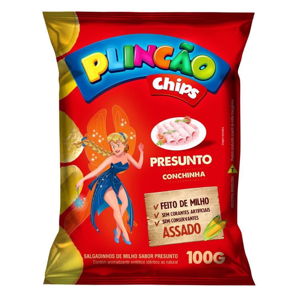 Salgadinho de Milho Plincão Chips Sabor Presunto Conchinha 100g