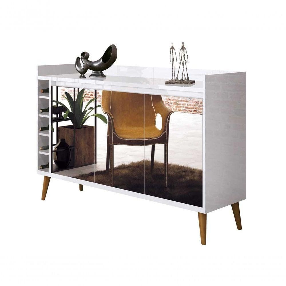 Buffet Aparador Com Adega Retrô Wine Com Espelho Branco - Moveisaqui