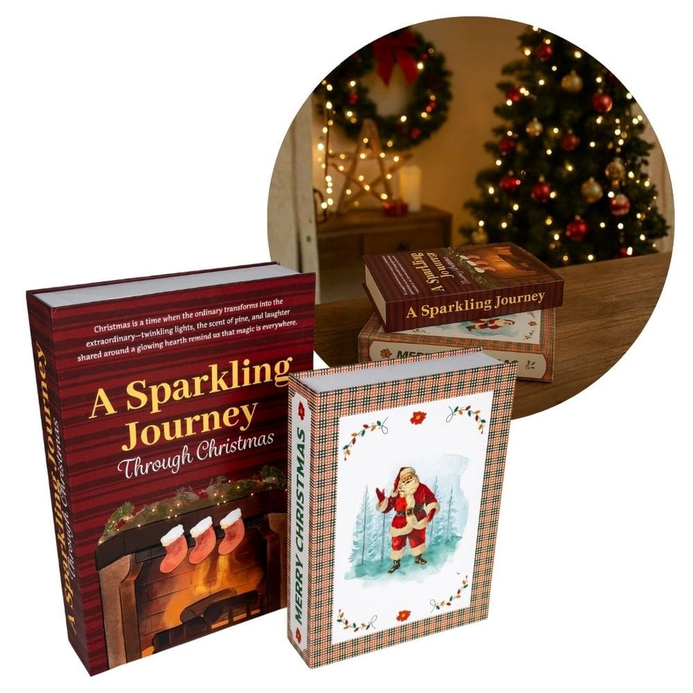 Conjunto 2 Caixas Livro Fake Natal Porta Objetos Premium – Grande e Média