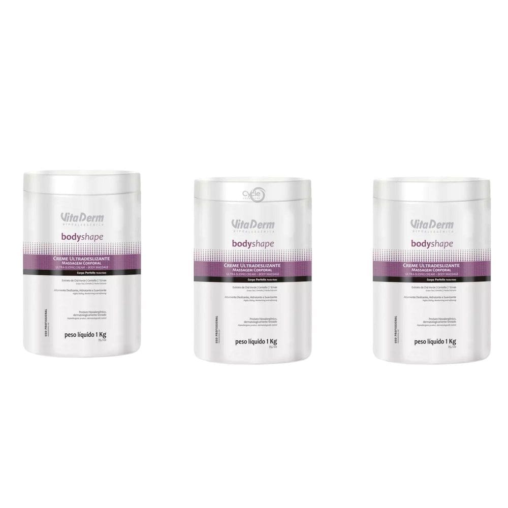 3 Unidades Cremes De Massagem Ultradeslizante Vitaderm 1Kg