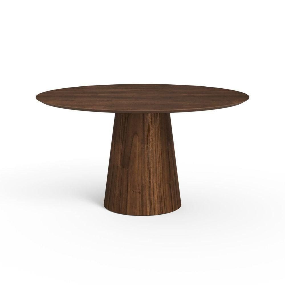 Mesa De Jantar Redonda 150cm Scandi 8 Lugares Lamina Natural De Madeira Castanho