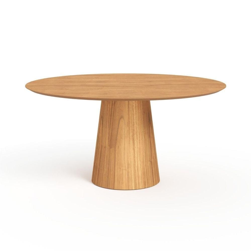 Mesa De Jantar Redonda 160cm Scandi 8 Lugares Lamina Natural De Madeira