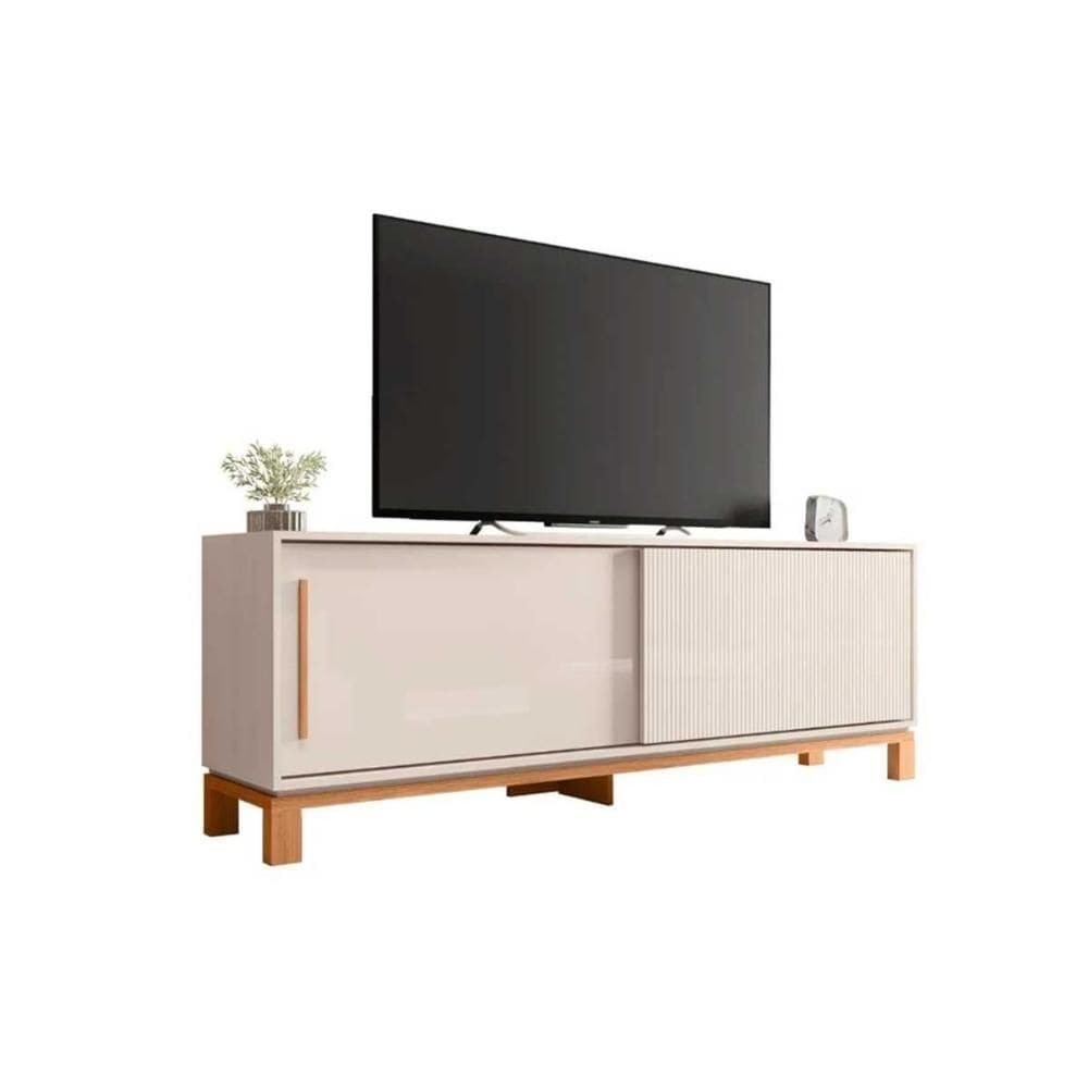 Rack Bancada P- Tv Até 65 Pol Mondrian 1.8 C- 2 Portas E Pés Cavalete 180cm Off White Mr-freijo - Caemmun