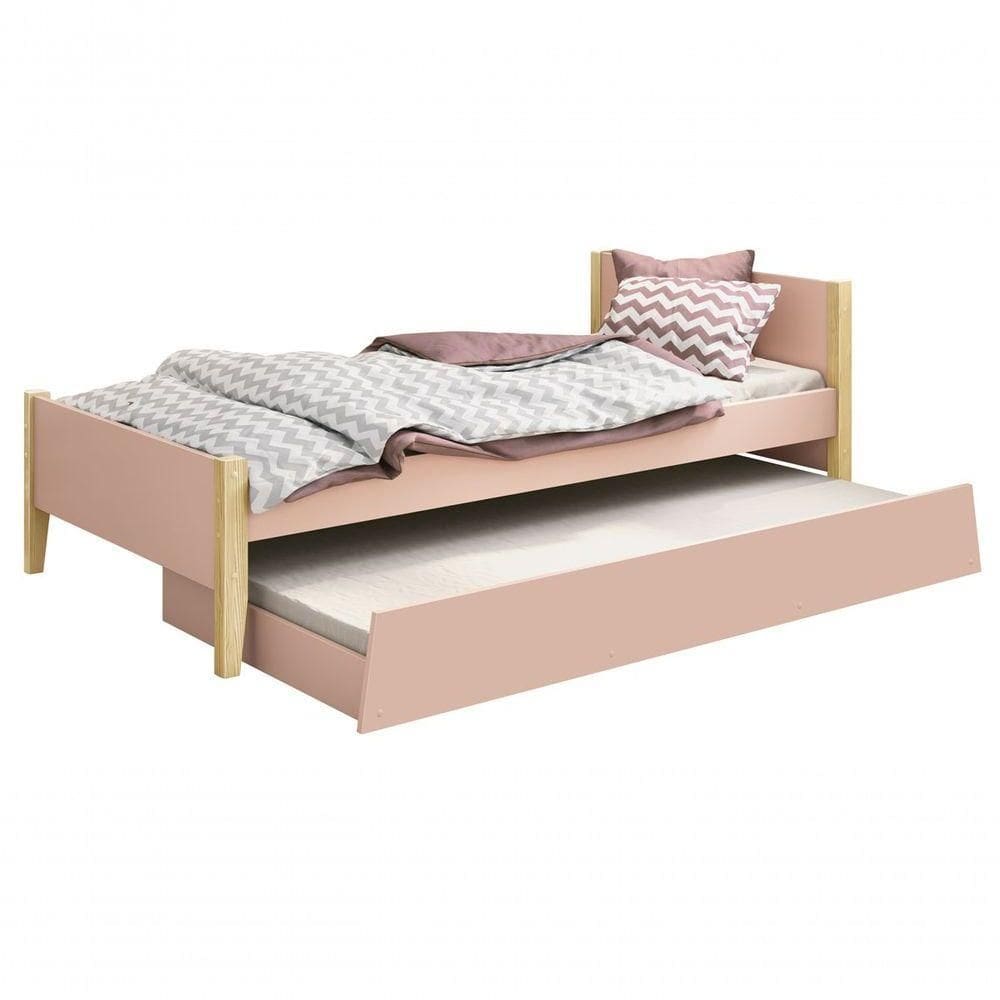 Cama Babá Solteiro Com Auxiliar Simba Rosa Fosco Com Natural - Reller