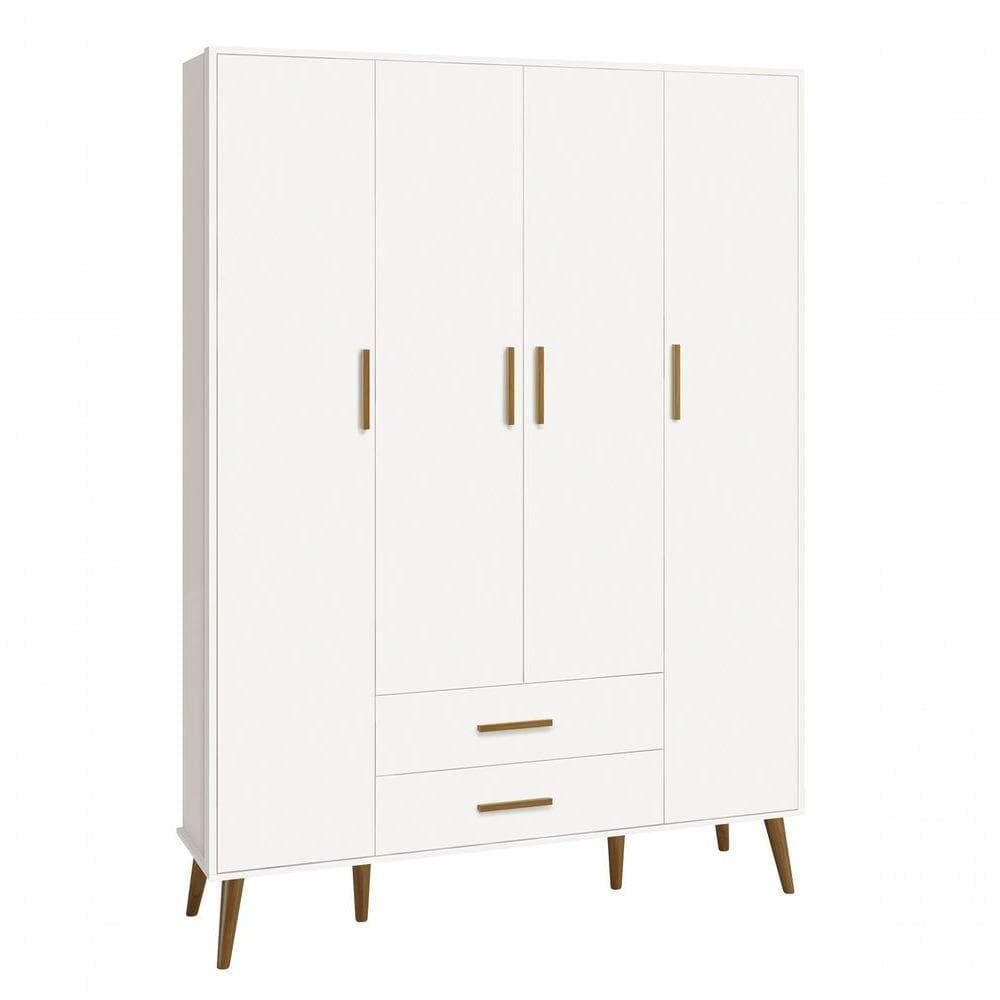 Guarda-roupa Retrô 4 Portas Isis Branco Fosco - Moveisaqui