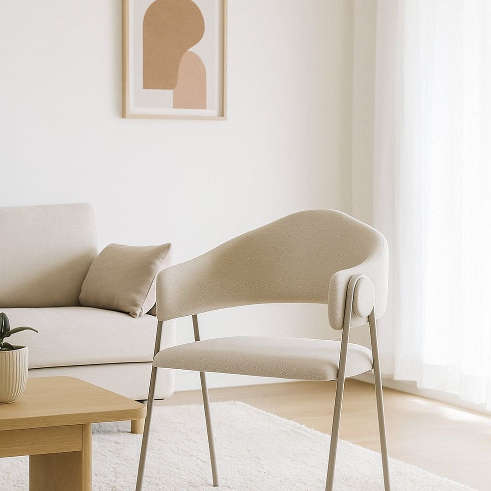 Cadeira Poltrona para Sala de Estar Estofado Bege/Champagnhe