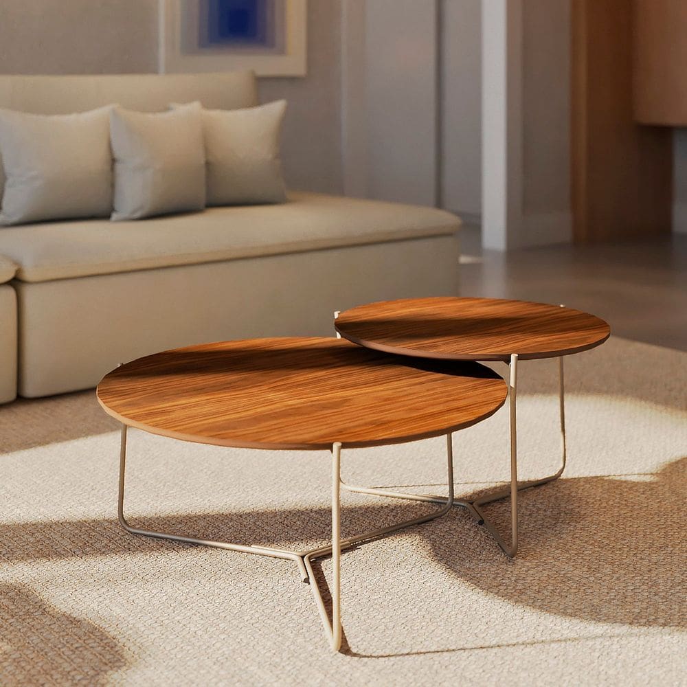 Mesa de Centro Redonda para Sala de Estar Luma Nogueira/Bronze
