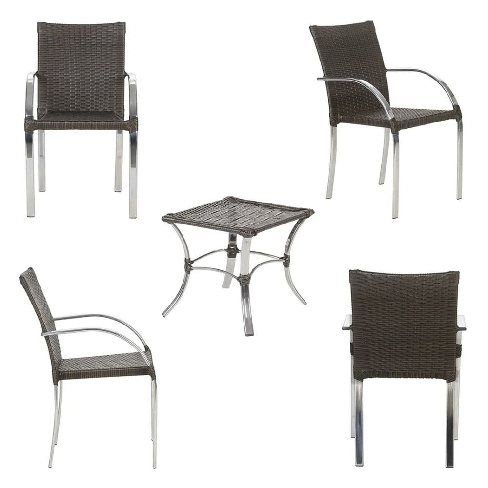 Jogo de 4 Cadeiras com Mesa de Centro Ascoli Marrom