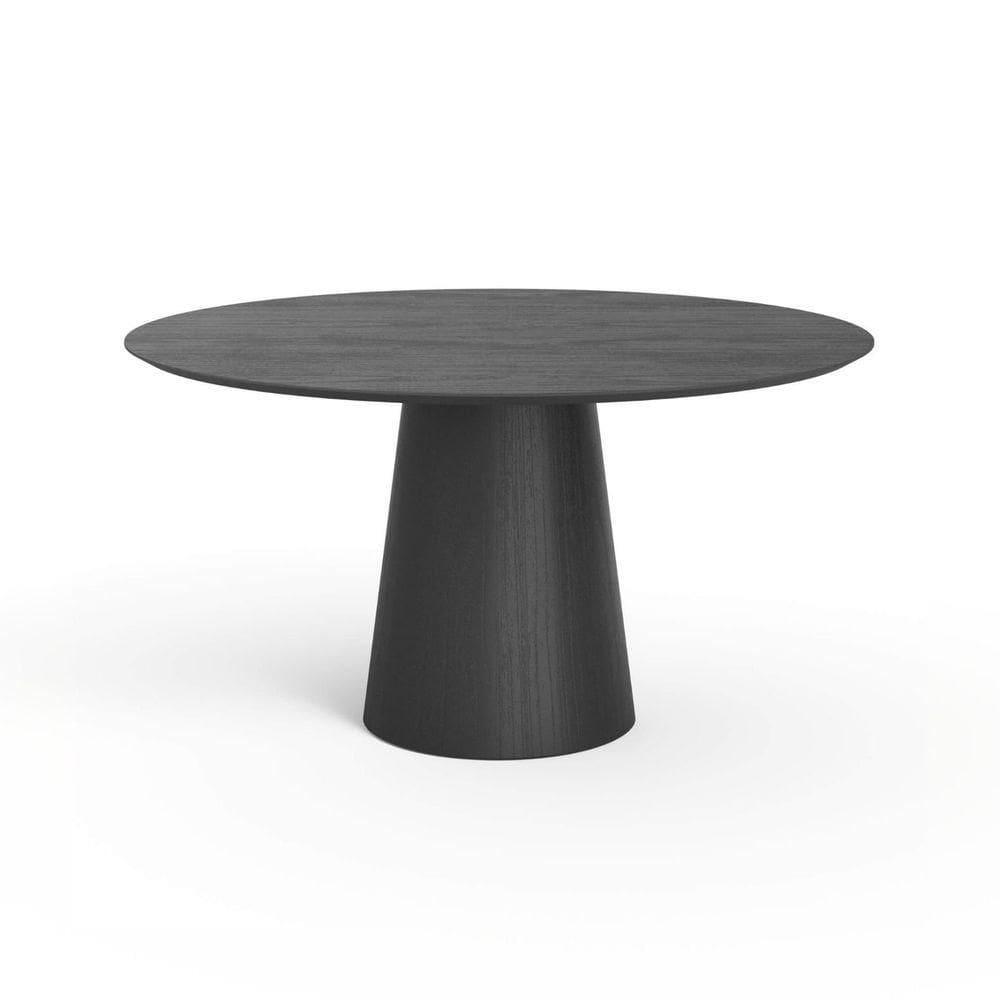 Mesa De Jantar Redonda 150cm Scandi 8 Lugares Lamina Natural De Madeira Preto