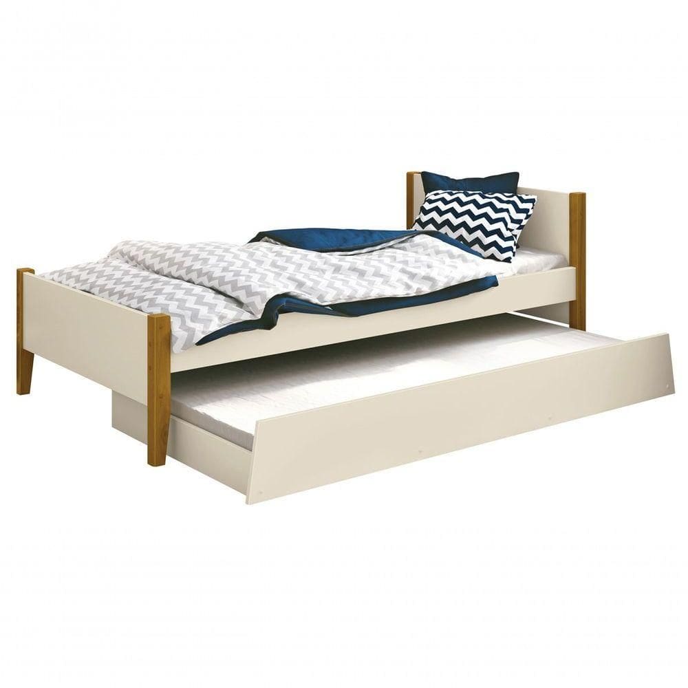 Cama Babá Solteiro Com Auxiliar Simba Areia Fosco Com Madeira - Reller