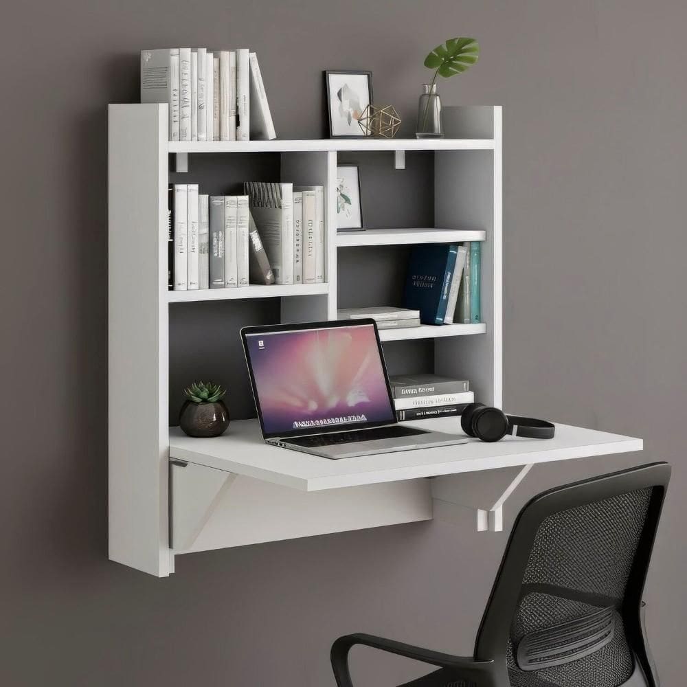Escrivaninha Mesa Dobrável com Estante Branco