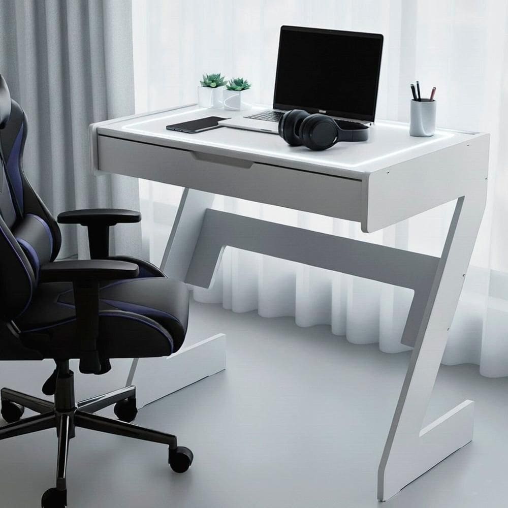 Escrivaninha para Escritório com Luz Neon Branco