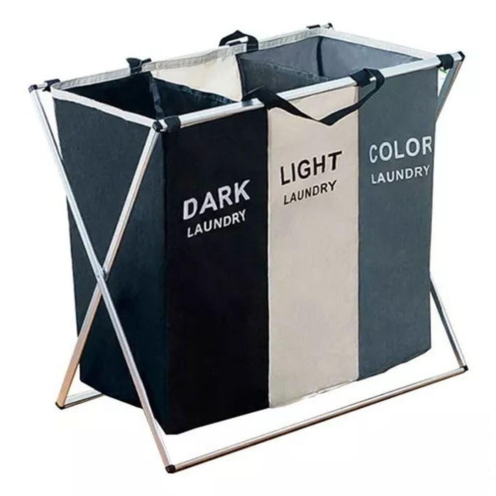 Cesto Organizador De Roupas Sujas Dobrável 3 Compartimentos