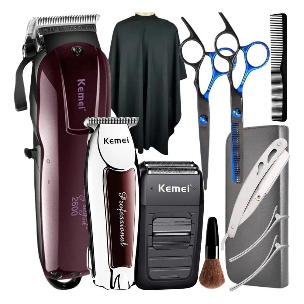 10X Kit Maquina Corte Cabelo Acabamento Shaver Tesoura Barb