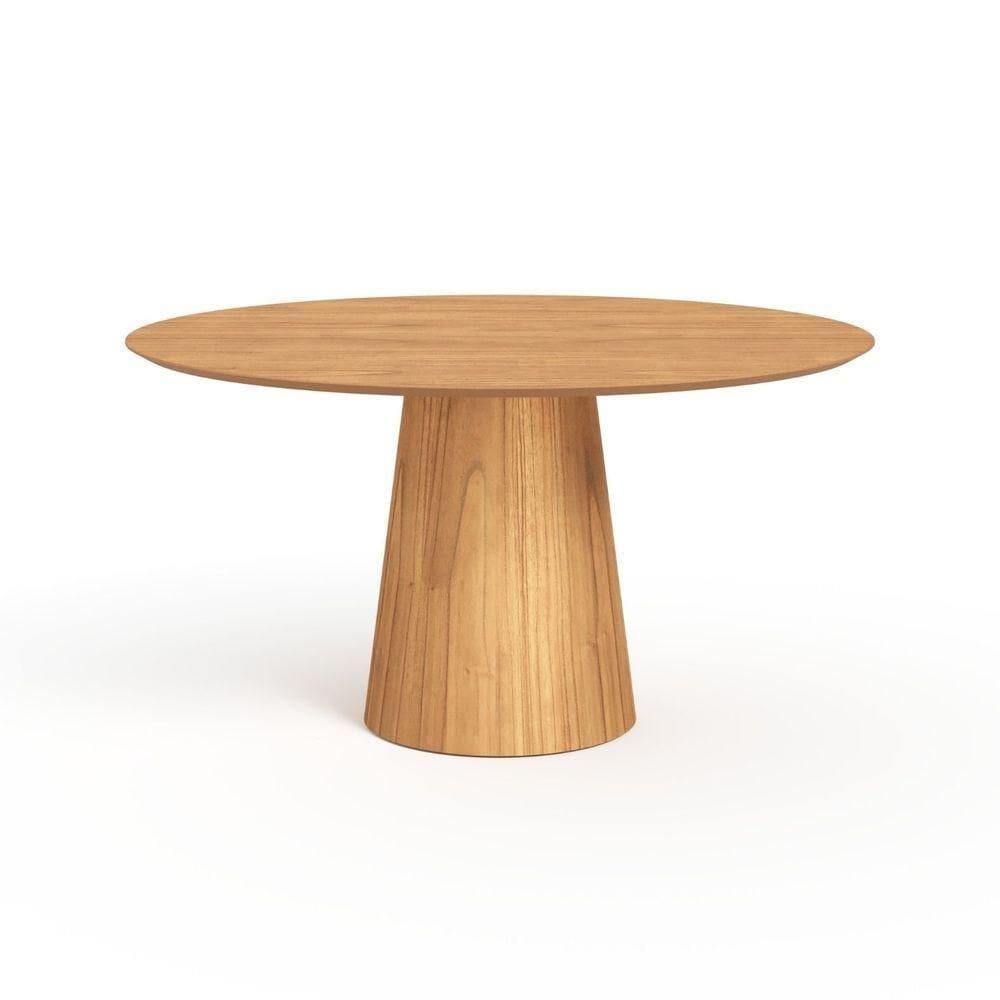 Mesa De Jantar Redonda 150cm Scandi 8 Lugares Lamina Natural De Madeira