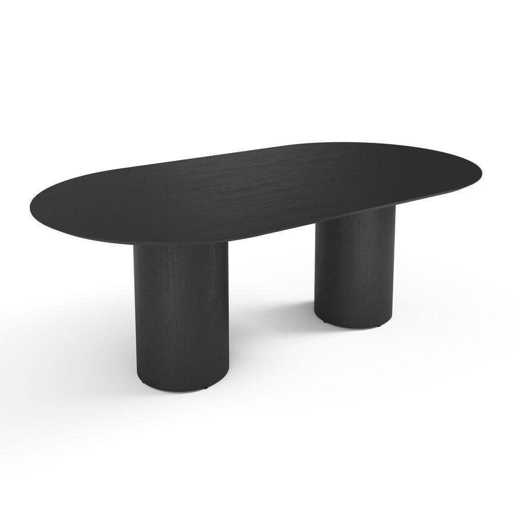Mesa De Jantar West 240cm X 100cm 8 Lugares Lâmina Natural De Madeira Preto