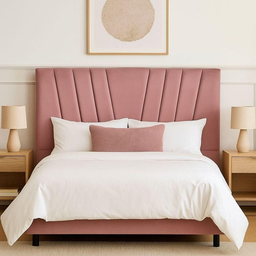 Cabeceira Cama Box Solteiro 90 Cm Vivian Em Linho Com Frame Rosê