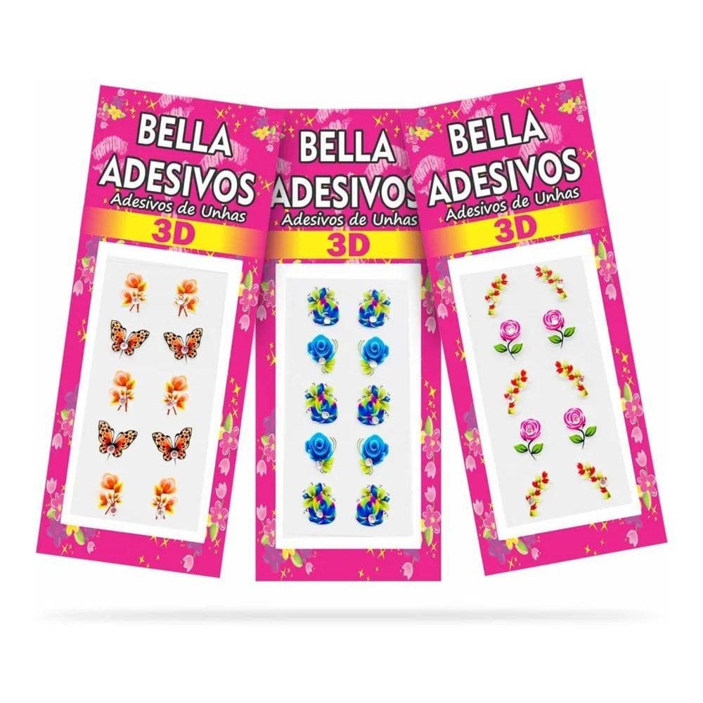 2X 100 Adesivos De Unha 3D Com Joias Bella Adesivos, 10Carte