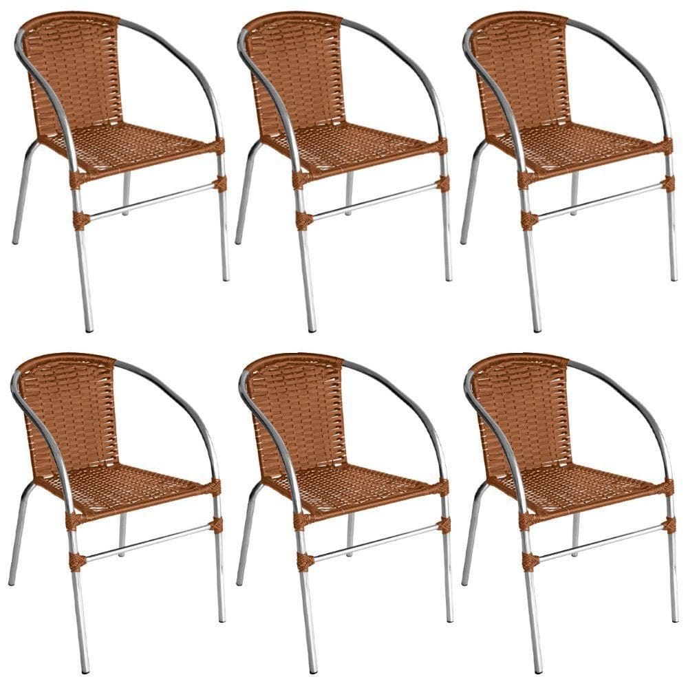 Kit 6 Cadeiras Pool Alumínio Fibra Sintética Acesse Móveis Caramelo