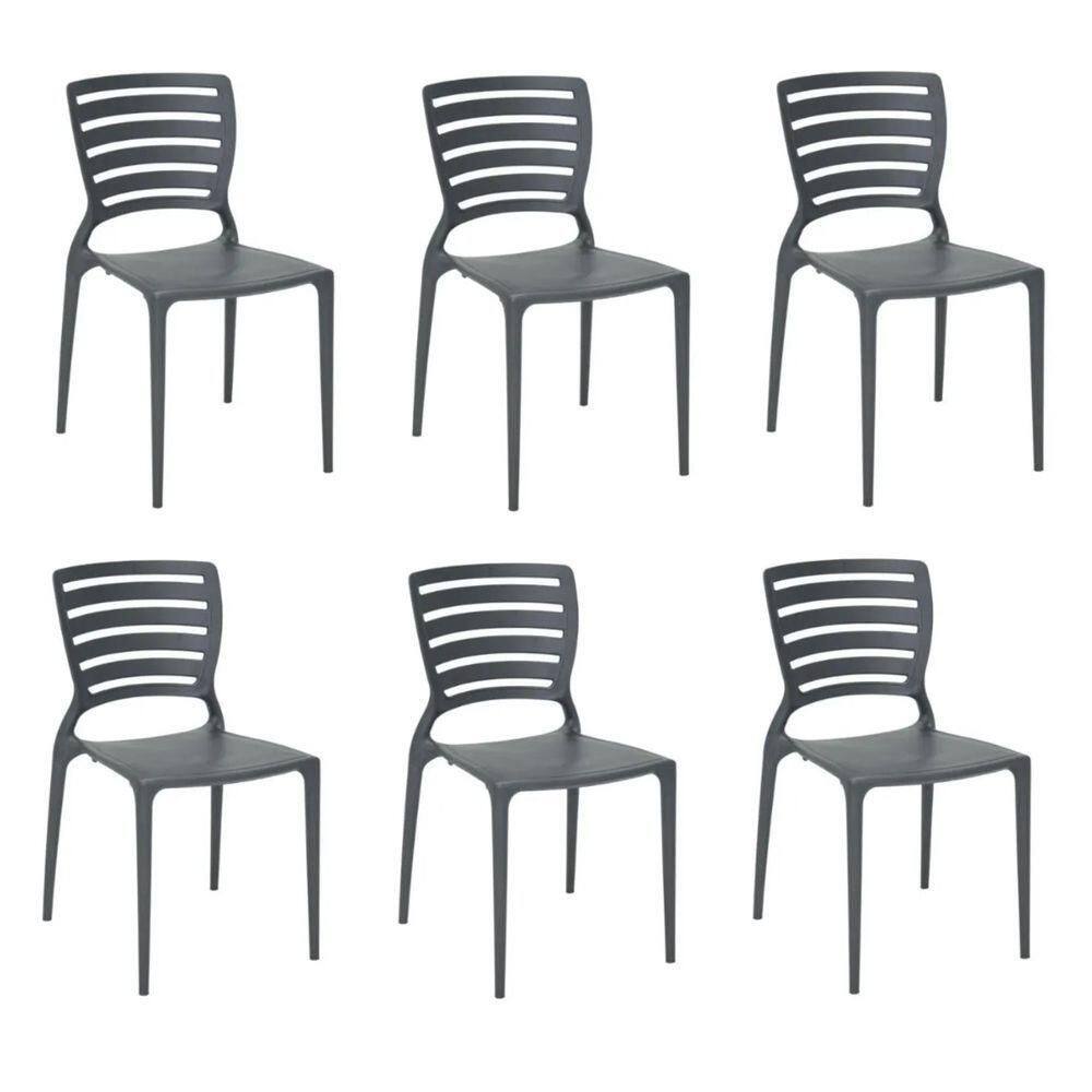 Kit 6 Cadeiras Sofia Grafite Tramontina Encosto Vazado Horizontal 92237/007