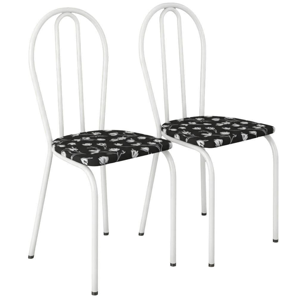 Kit 02 Cadeira Tubular America 004 Branco Assento Preto Flor Artef Preto Flor