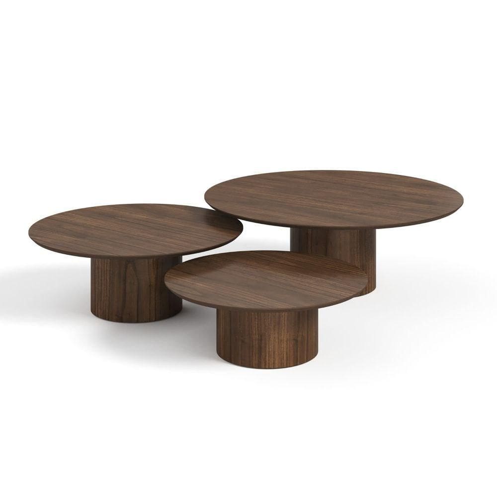 Conjunto Mesa De Centro Ava Em Madeira Castanho