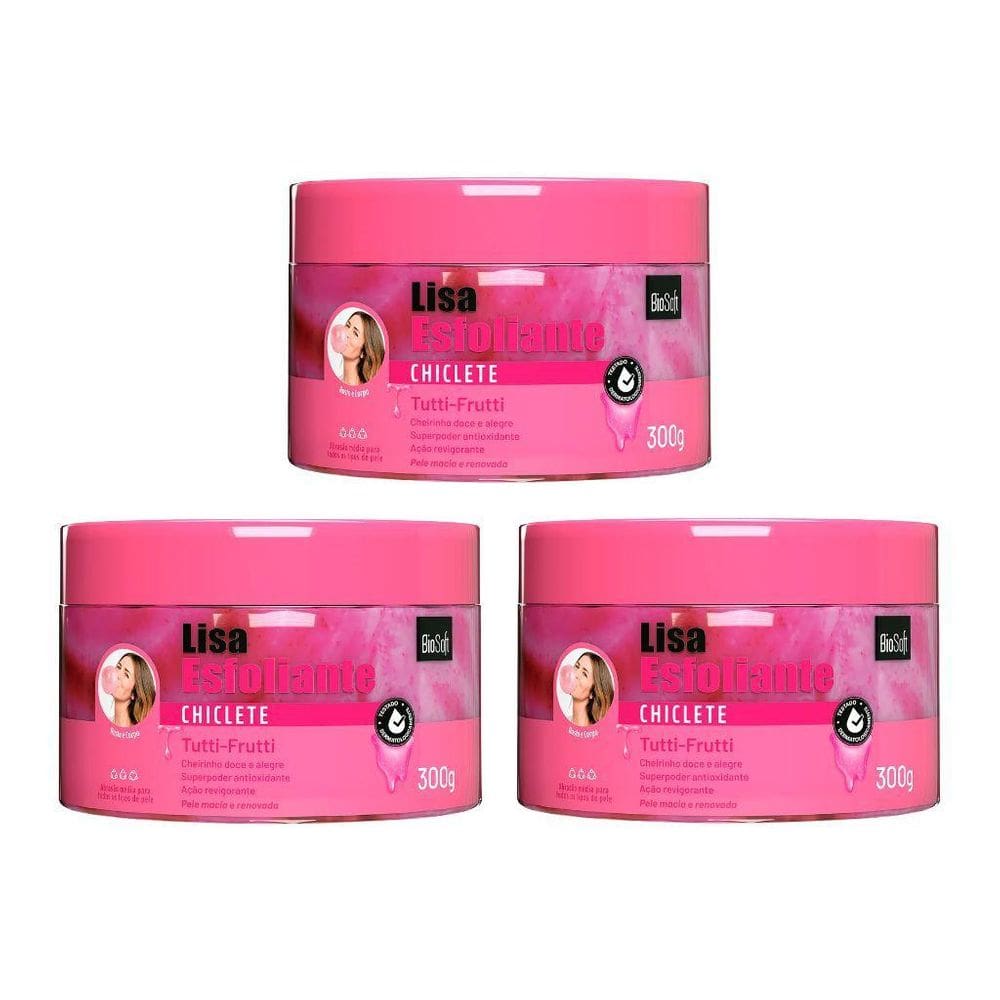 Creme Esfoliante Soft Hair 300G Biosoft Chiclete -Kit 3Un