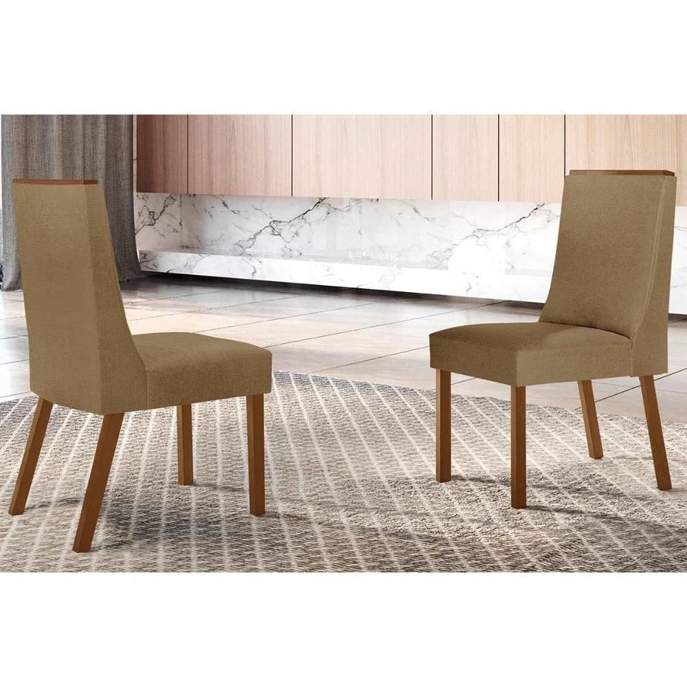 Kit 2 Cadeiras Sala Jantar Dakota 2 Un Madeira Capuccino-linho Bege Turim - Rufato