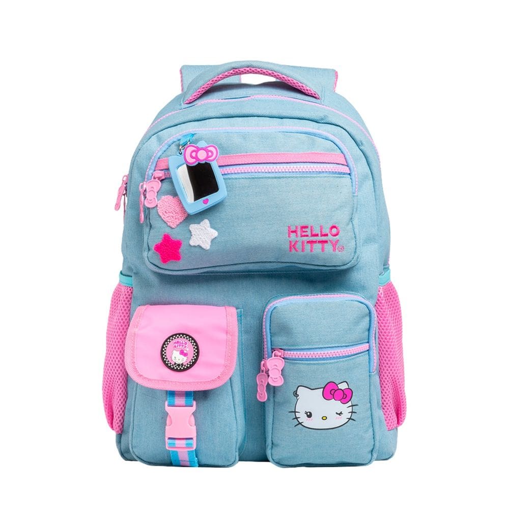 Mochila de Costas Escolar Hello Kitty Jeans Juvenil Meninas