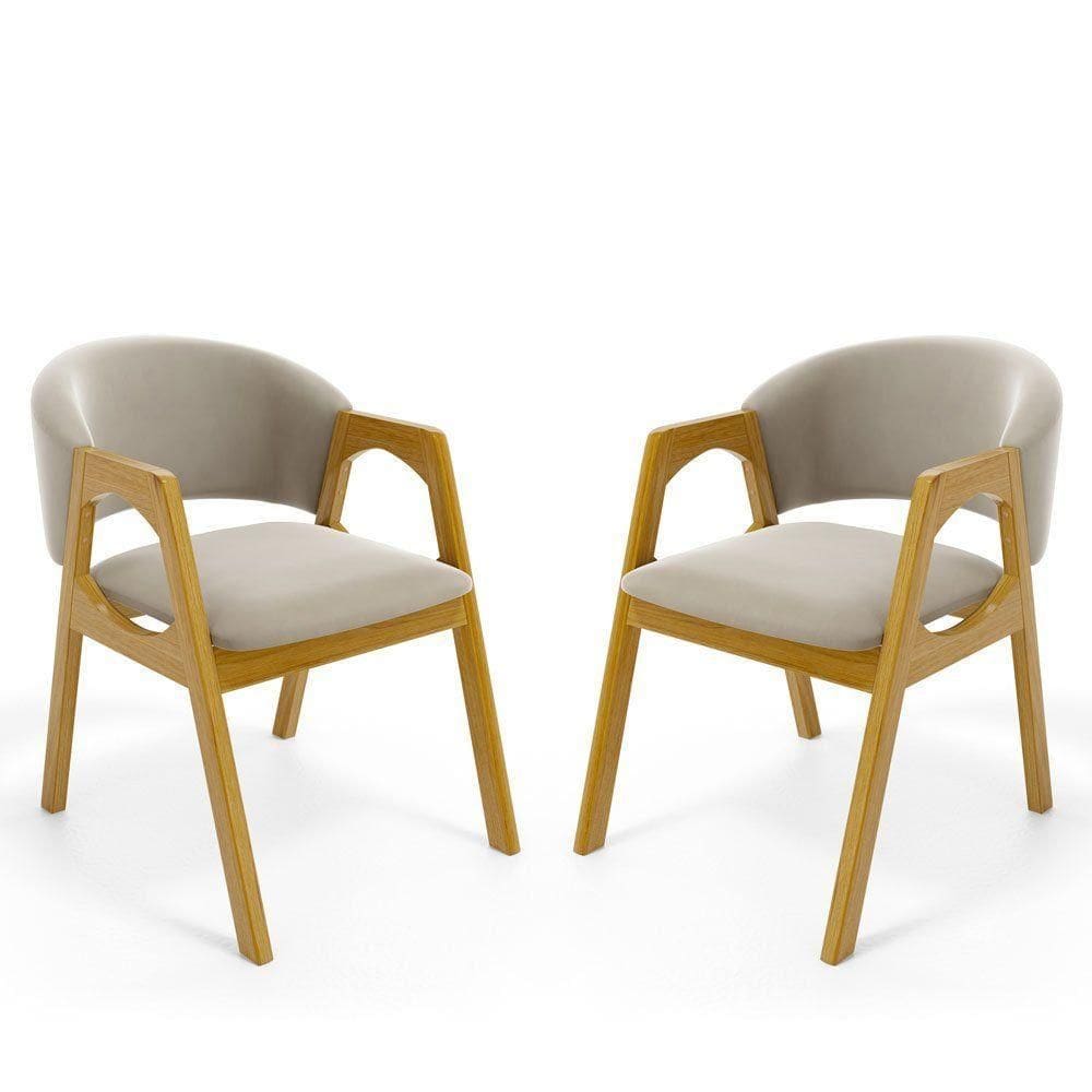 Kit Com 2 Cadeiras Agatha Madeira Maciça Estofada Para Mesa De Jantar Veludo Bege 102