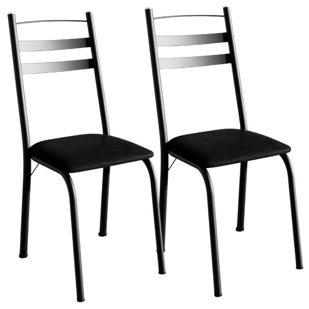 Kit 2 Cadeiras Tubular America 061 Preto Assento Preto Brilhante Artef