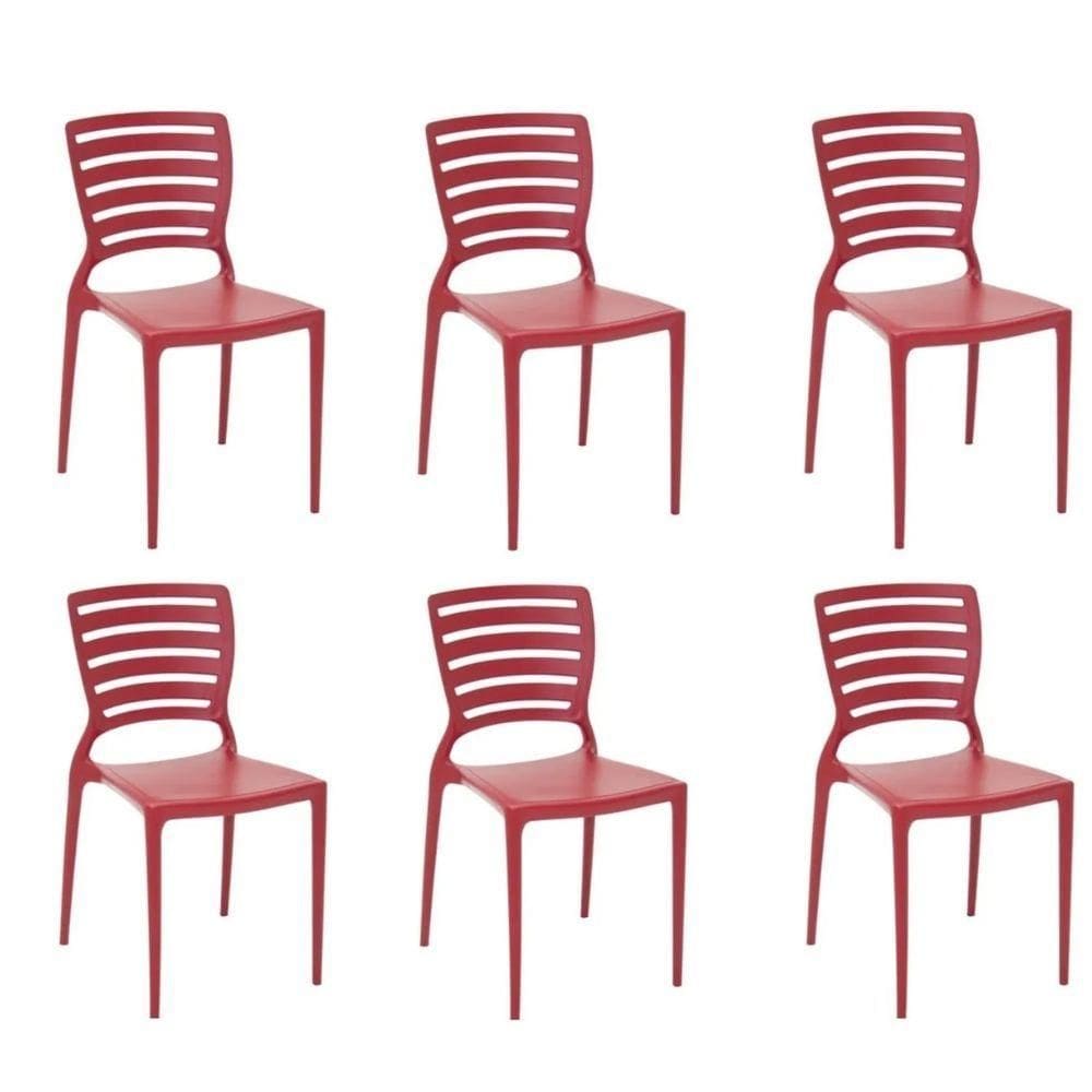 Kit 6 Cadeiras Sofia Vermelha Tramontina Encosto Vazado Horizontal 92237/040