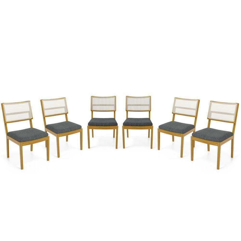 Kit Com 6 Cadeiras Milena Madeira Maciça Assentos Estofados Encostos De Tela Sintética Linho Chumbo 406