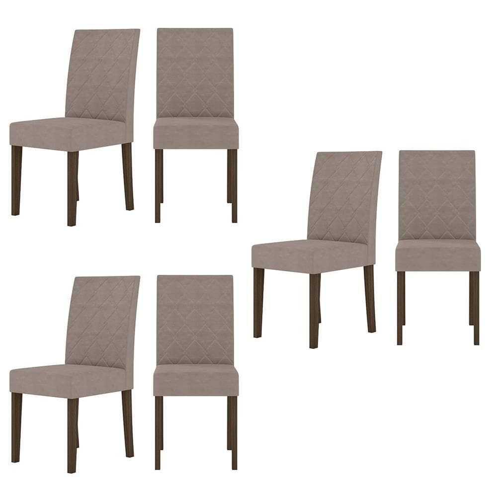 Kit De 6 Cadeiras Jade Com Tecido Em Suede Bordado Amendoa/capuccino