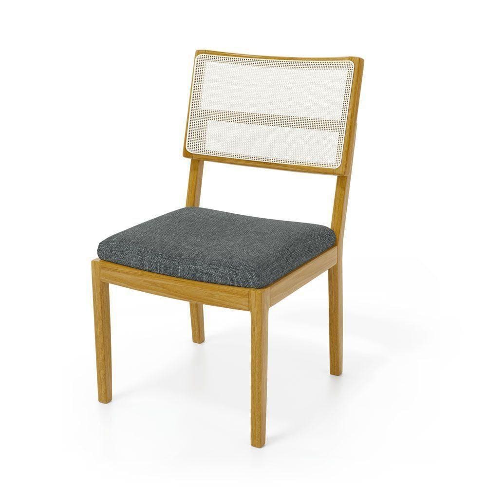 Cadeira Milena Madeira Maciça Assento Estofado Encosto De Tela Sintética Linho Chumbo 406