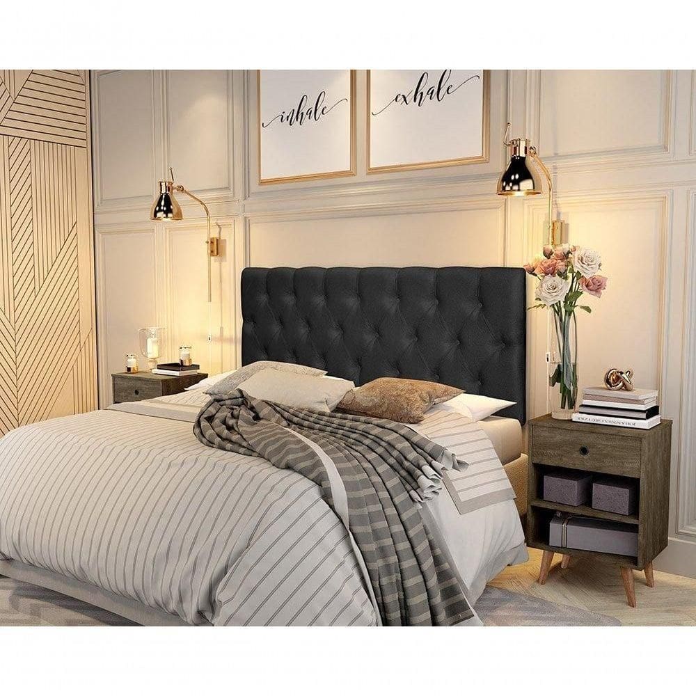 Painel Cabeceira Paris Casal Para Cama Box 1,38 Suede Preto