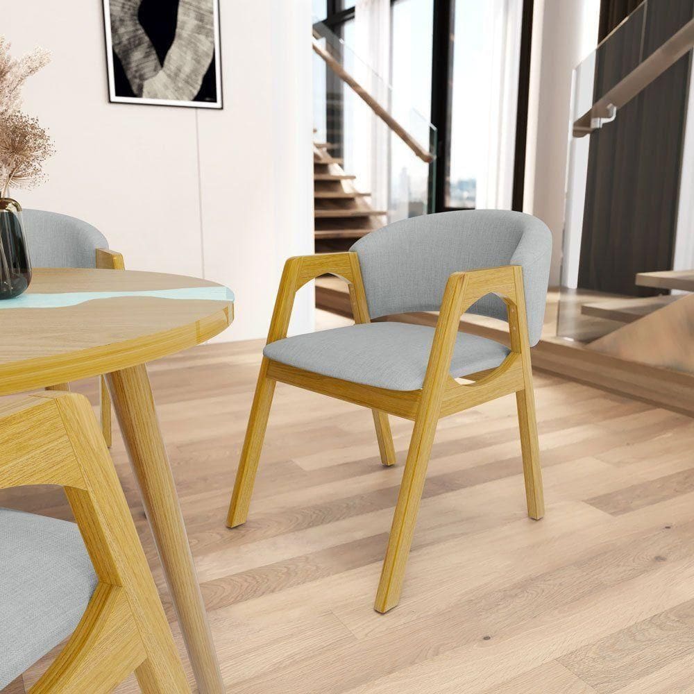 Cadeira Agatha Madeira Maciça Estofada Para Mesa De Jantar Linho Cinza 407