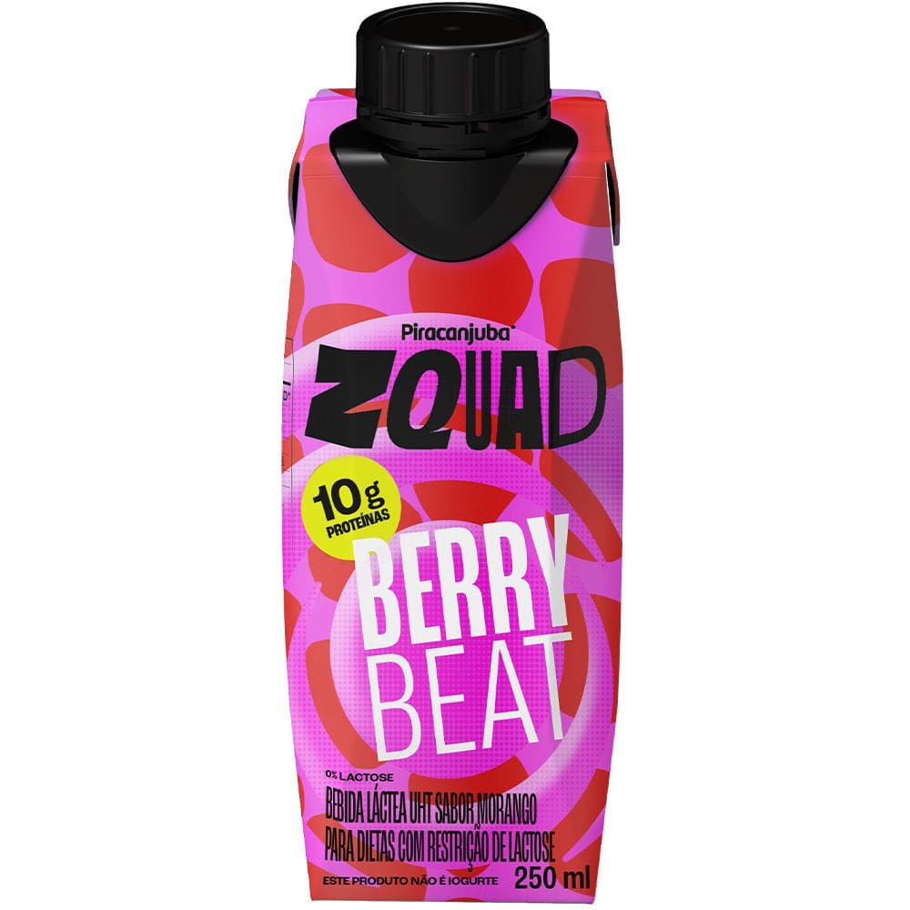 Bebida Láctea Pirancanjuba ZQuad Berry Beat Sabor Morango com 10g de Proteína 250ml