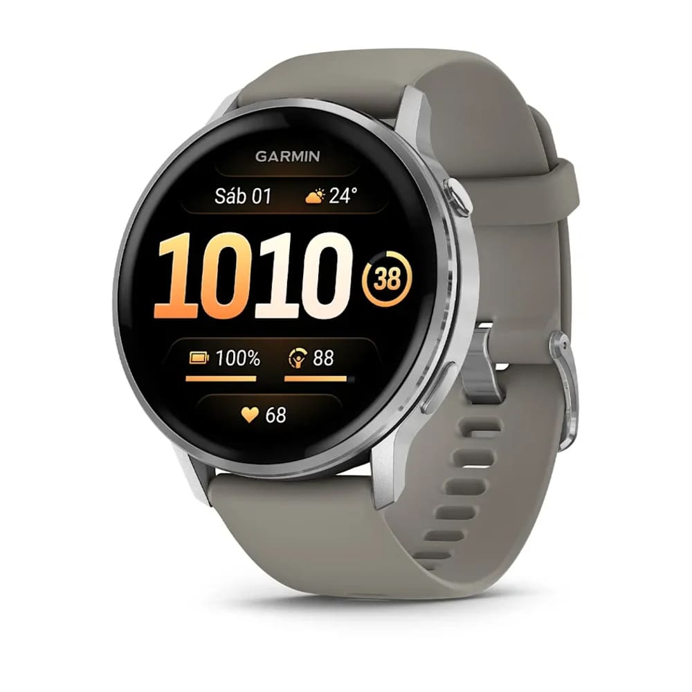 GPS Garmin Venu 4 Prata com Pulseira de Silicone Cinza 45mm