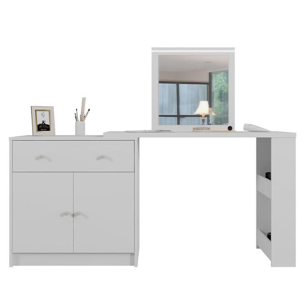 Penteadeira Camarim De Canto Aura 2 Portas E 1 Gaveta Branco Fosco - Mobler Branco Fosco