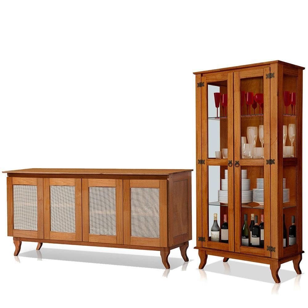 Cristaleira 2 Portas Com Balcão 4 Portas Madeira Maciça Castanho