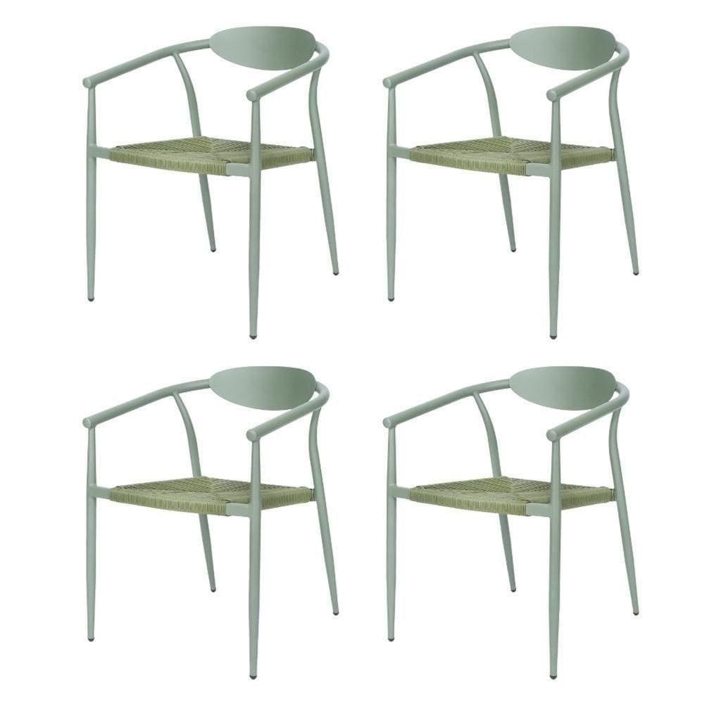 Kit 4 Cadeiras Empilhável Isla Fratini Em Alumínio Verde Assento Com Trama De Corda Náutica Verde