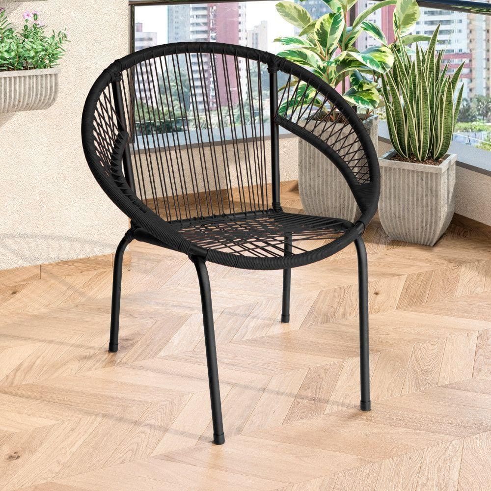 Cadeira De Área Eclipse Tramado Em Fibra Sintética E Aço Preto