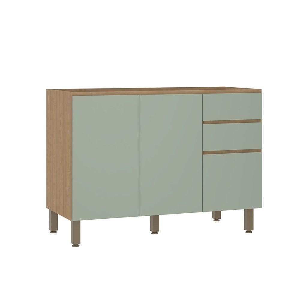 Balcão De Cozinha Para Pia 120cm 2 Portas E 3 Gavetas Sem Ta Freijó/verde Jade
